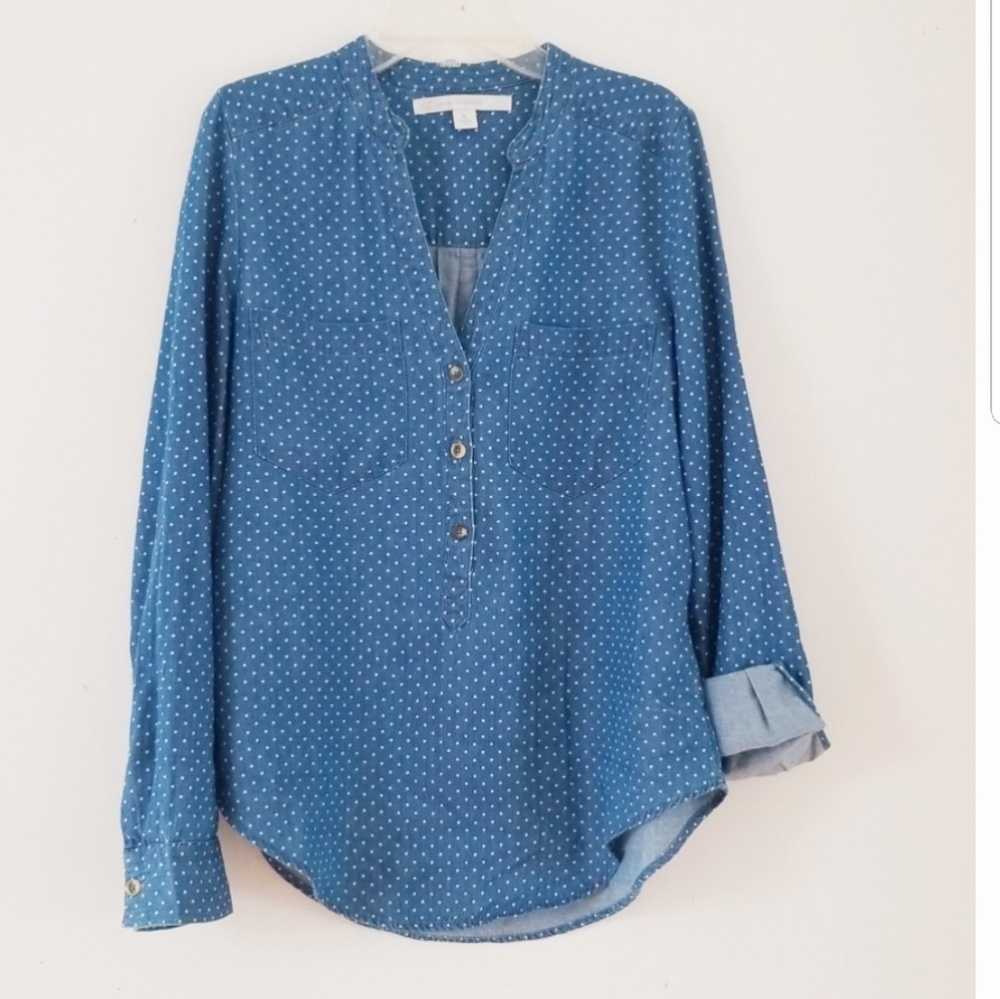 LR Lauren Conrad blue white polka dots Tunic